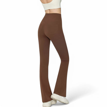 Anna-Kaci Women's High-Waist Flared Leggings with Stretch Fabric and Contoured Fit