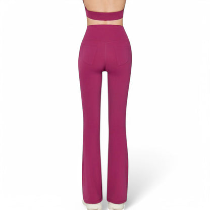 Anna-Kaci Women's High-Waist Flared Leggings with Stretch Fabric and Contoured Fit