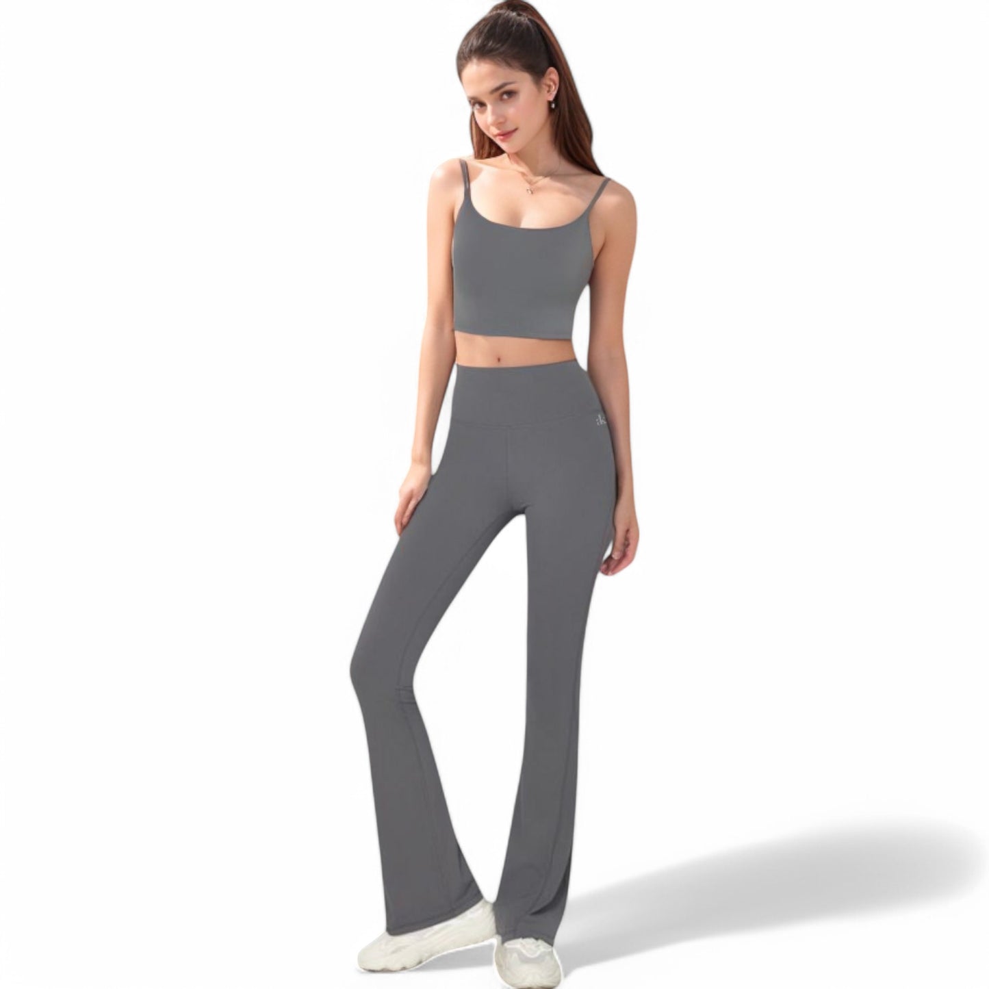 Anna-Kaci Women's High-Waist Flared Leggings with Stretch Fabric and Contoured Fit