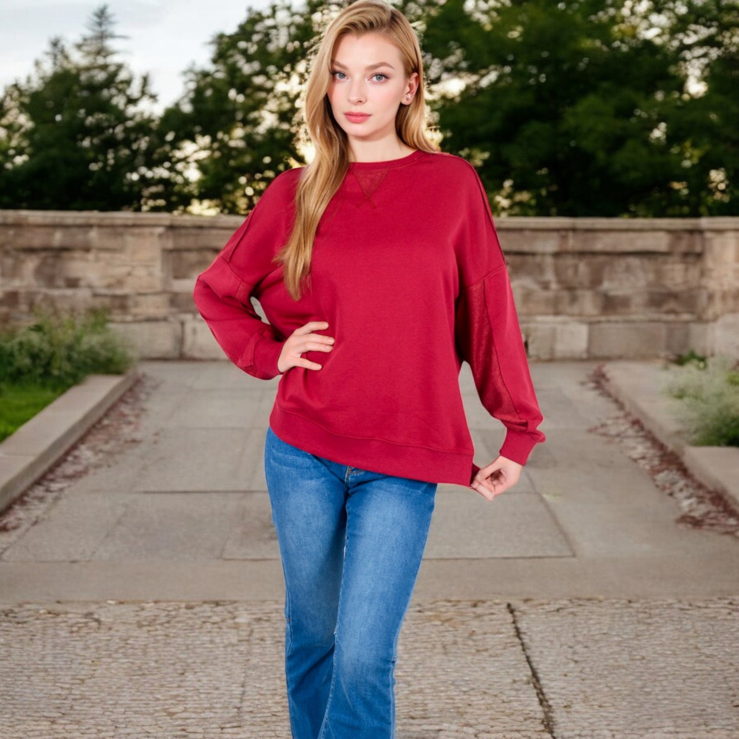 Anna-Kaci Women's Long Sleeve Oversized Crewneck Sweatshirt with Drop Shoulders