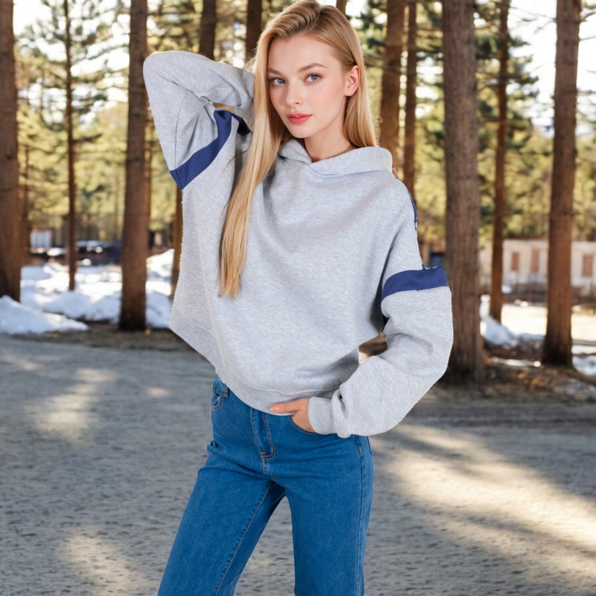 Anna-Kaci Women's Oversized Hoodie with Contrast Shoulder Stripes