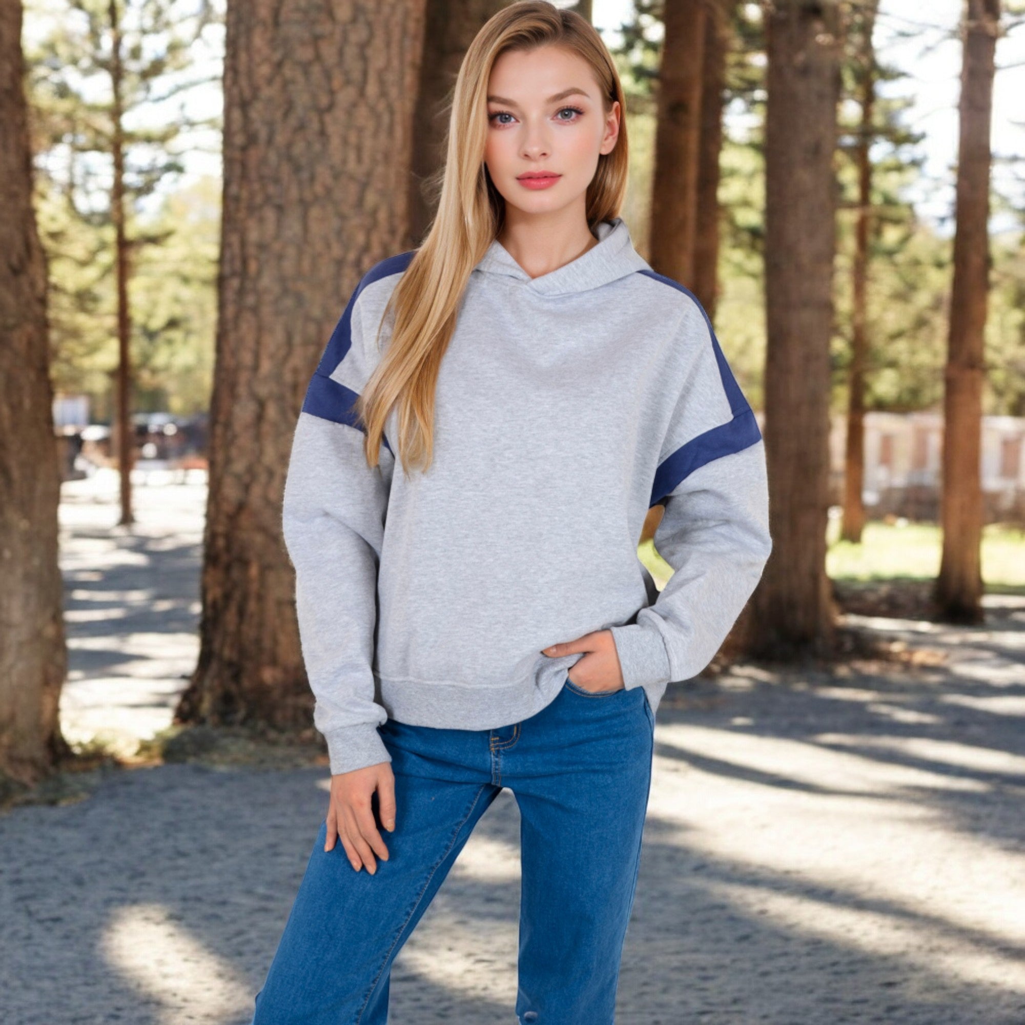 Anna-Kaci Women's Oversized Hoodie with Contrast Shoulder Stripes