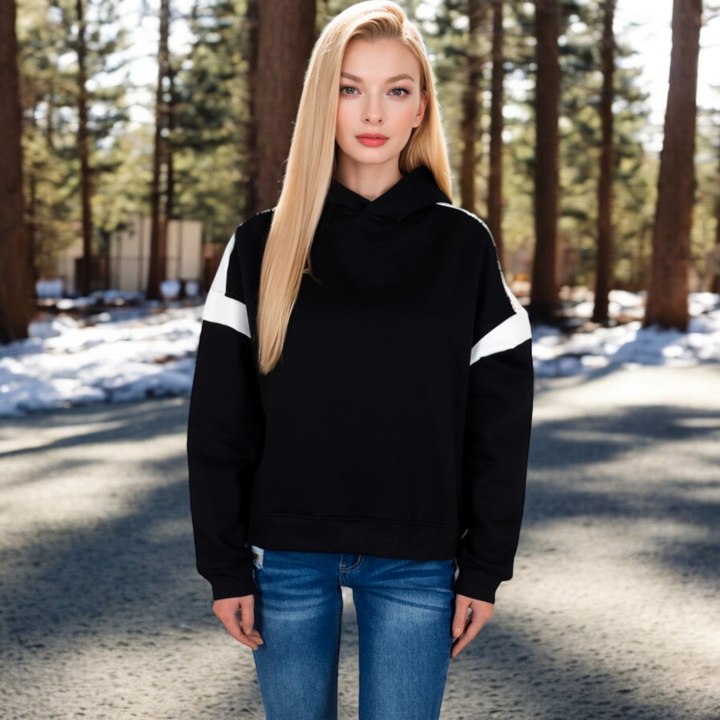 Anna-Kaci Women's Oversized Hoodie with Contrast Shoulder Stripes