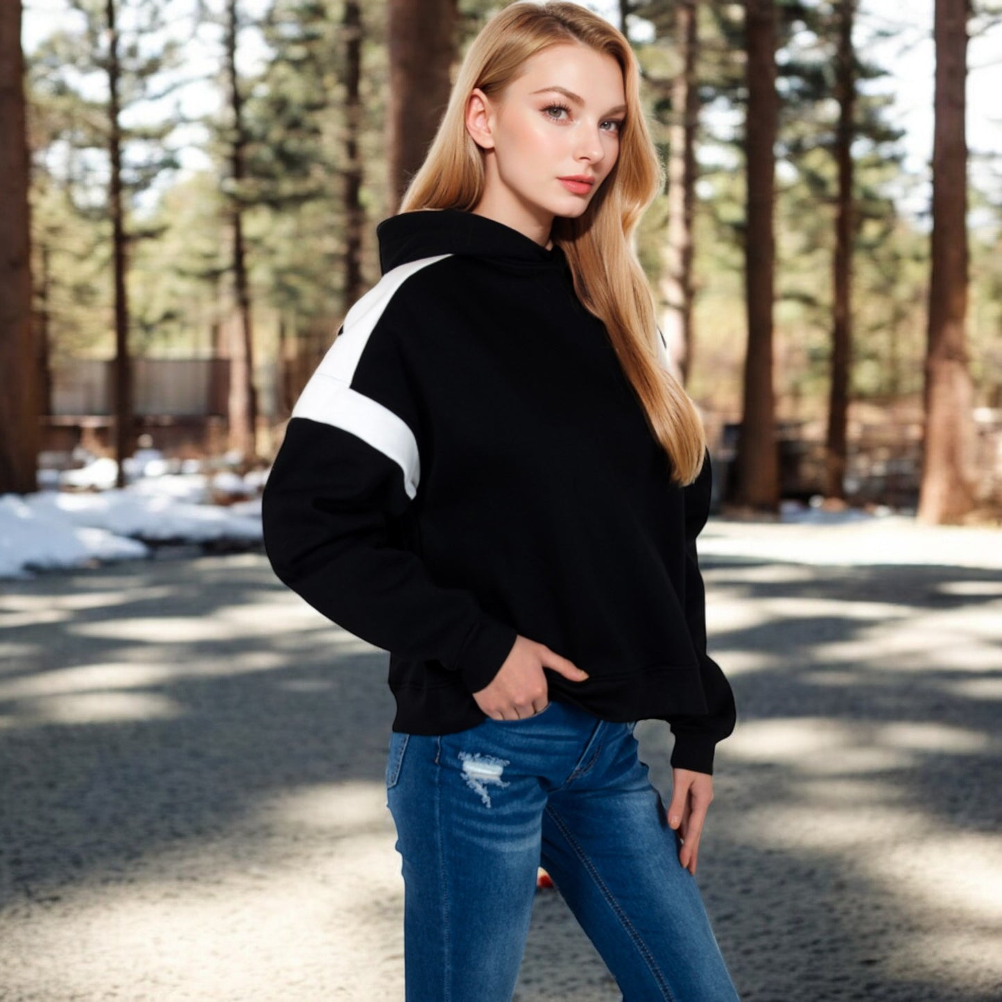 Anna-Kaci Women's Oversized Hoodie with Contrast Shoulder Stripes