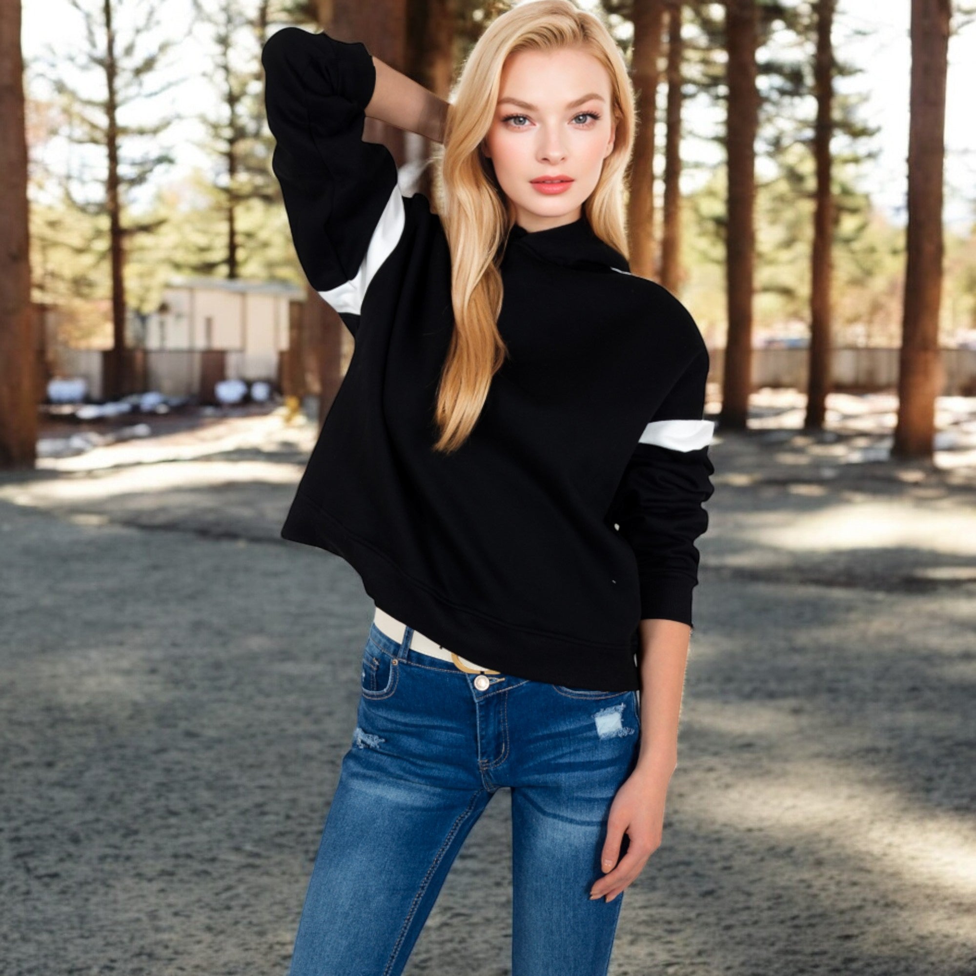 Anna-Kaci Women's Oversized Hoodie with Contrast Shoulder Stripes