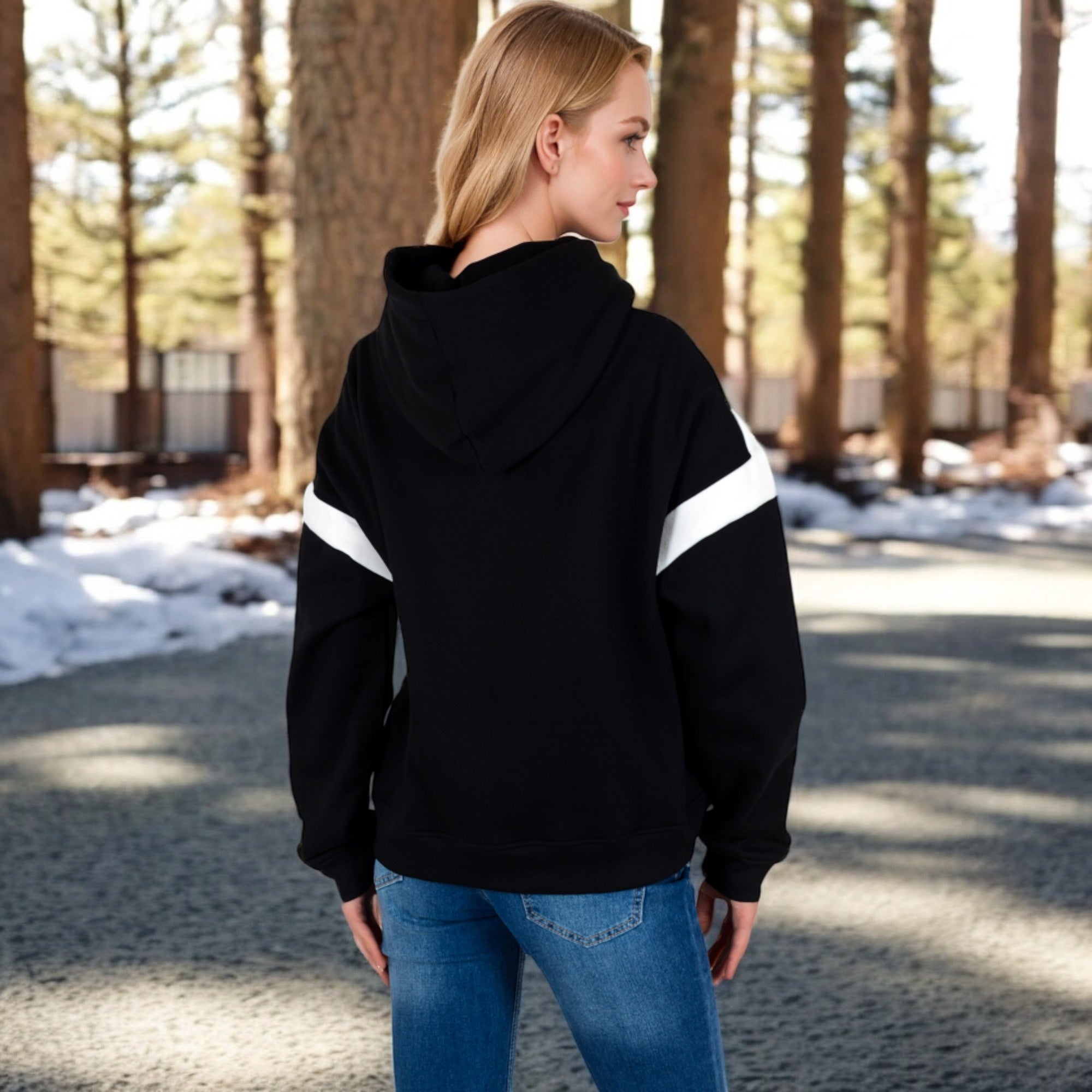 Anna-Kaci Women's Oversized Hoodie with Contrast Shoulder Stripes