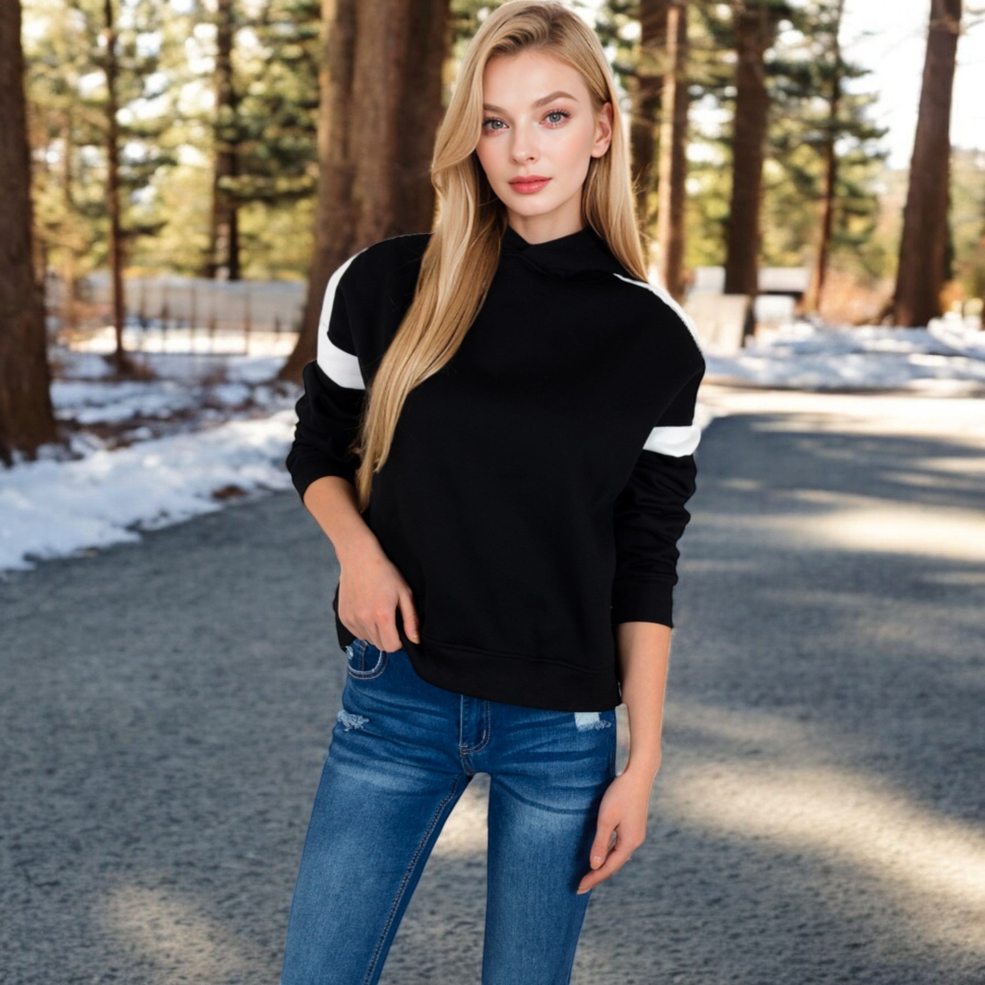 Anna-Kaci Women's Oversized Hoodie with Contrast Shoulder Stripes