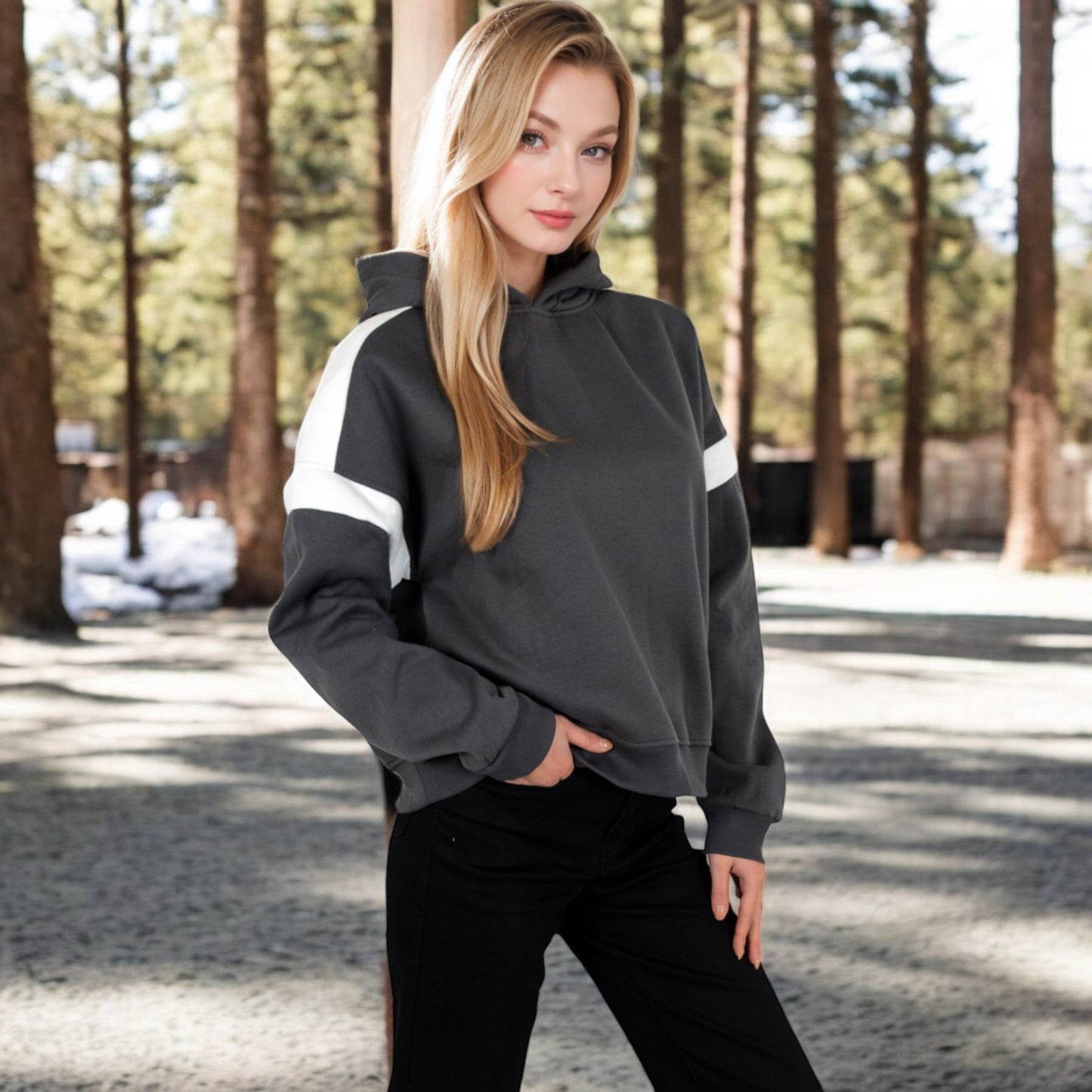 Anna-Kaci Women's Oversized Hoodie with Contrast Shoulder Stripes
