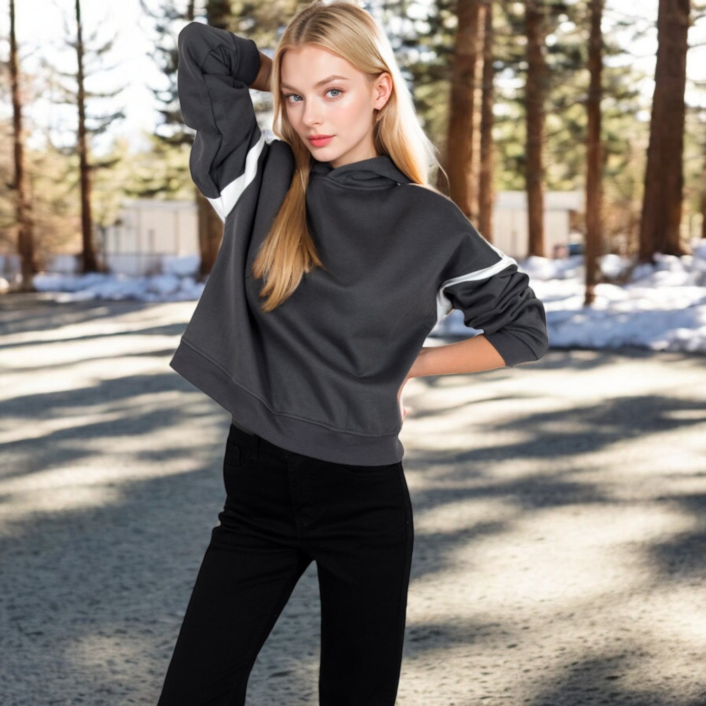 Anna-Kaci Women's Oversized Hoodie with Contrast Shoulder Stripes
