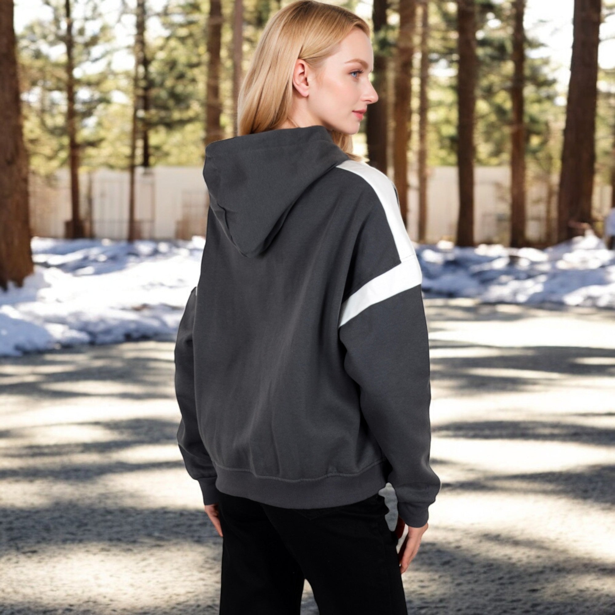 Anna-Kaci Women's Oversized Hoodie with Contrast Shoulder Stripes