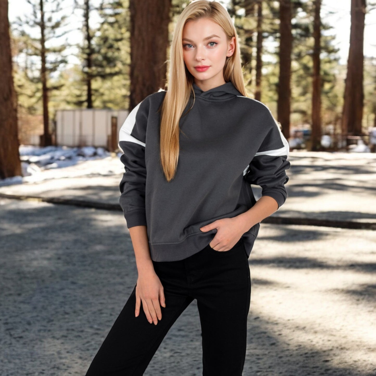 Anna-Kaci Women's Oversized Hoodie with Contrast Shoulder Stripes