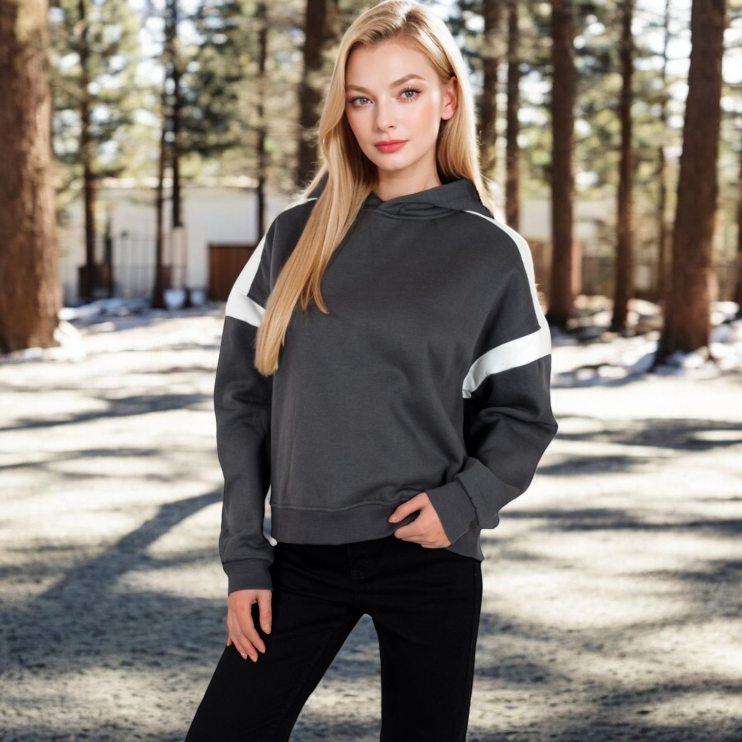 Anna-Kaci Women's Oversized Hoodie with Contrast Shoulder Stripes