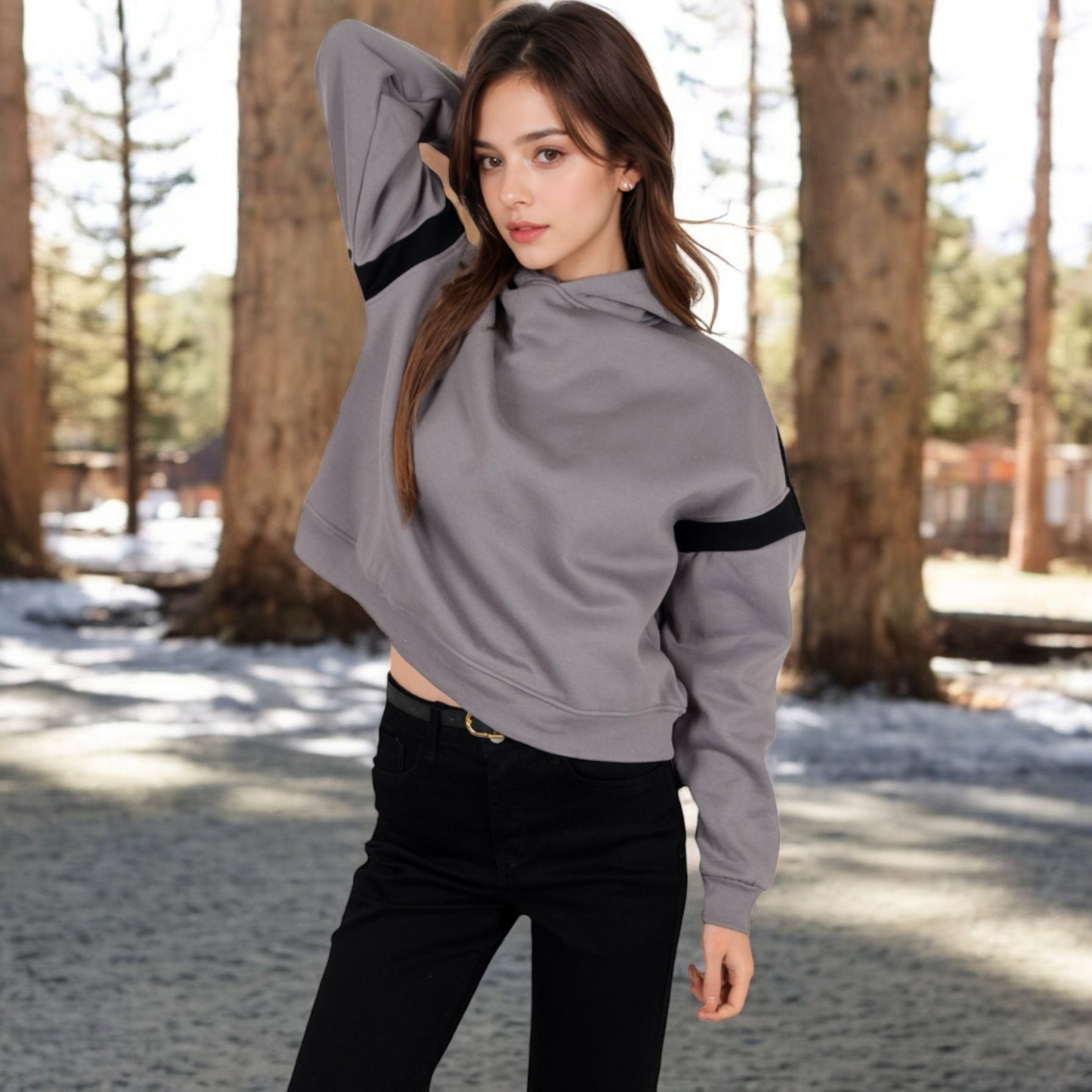 Anna-Kaci Women's Oversized Hoodie with Contrast Shoulder Stripes