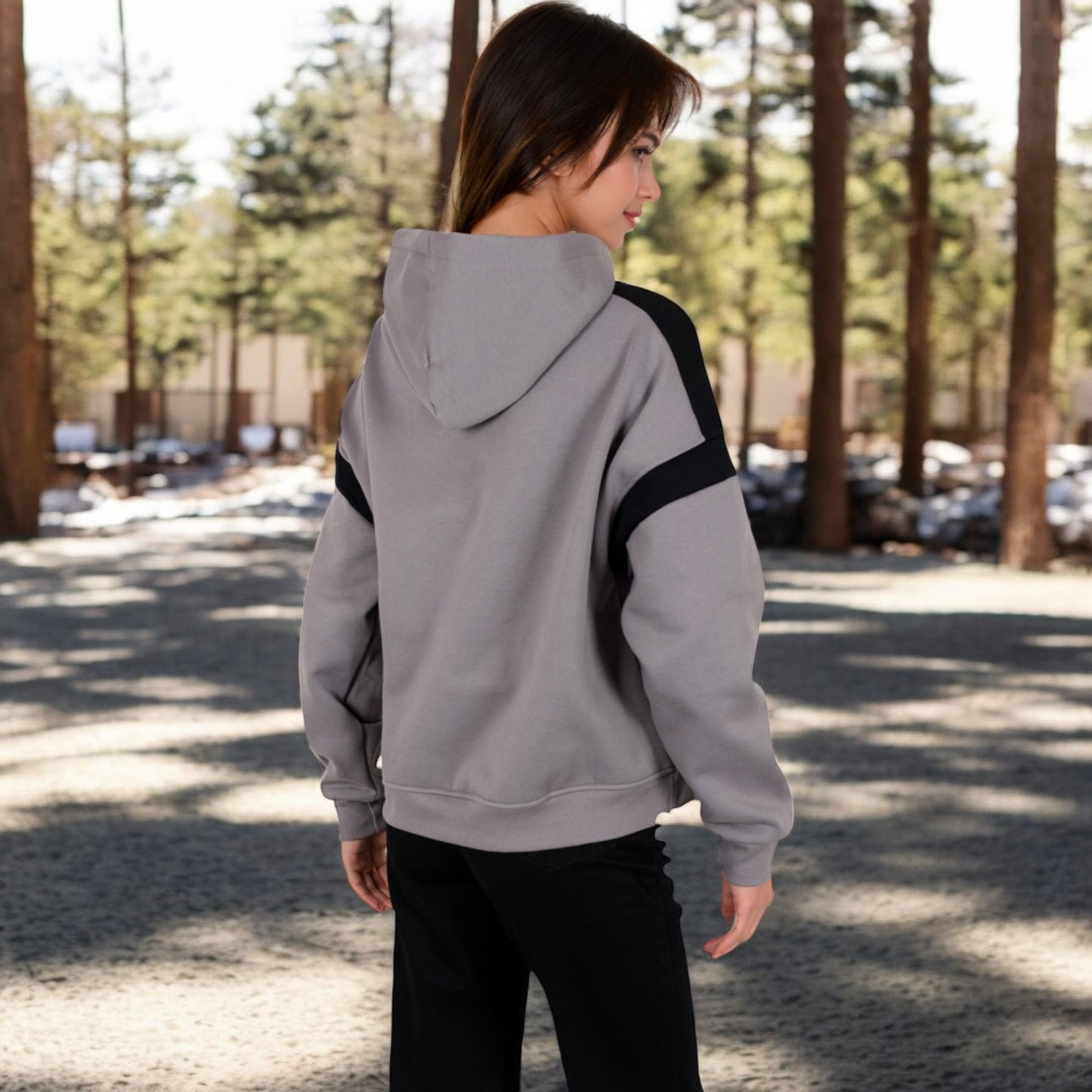 Anna-Kaci Women's Oversized Hoodie with Contrast Shoulder Stripes