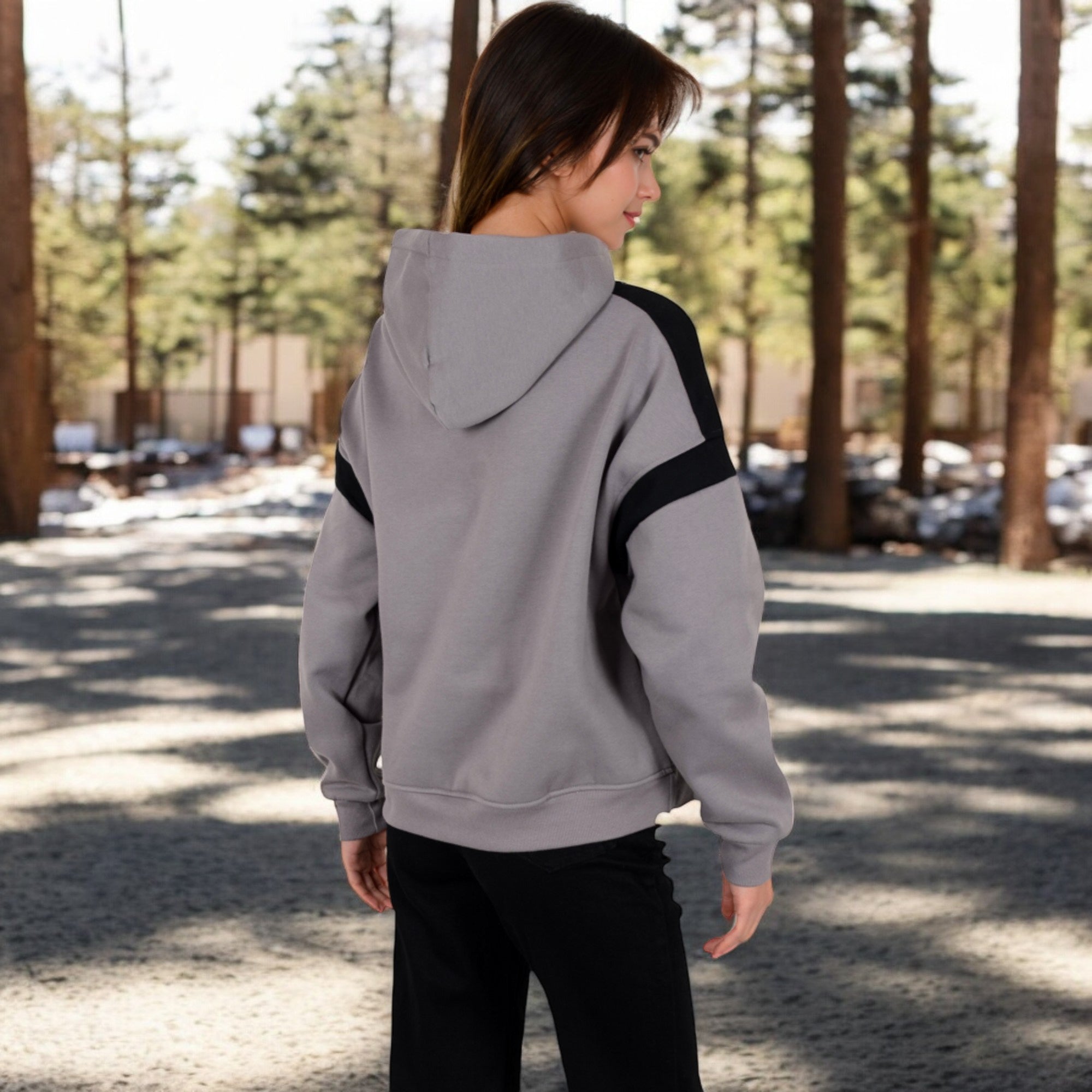 Anna-Kaci Women's Oversized Hoodie with Contrast Shoulder Stripes