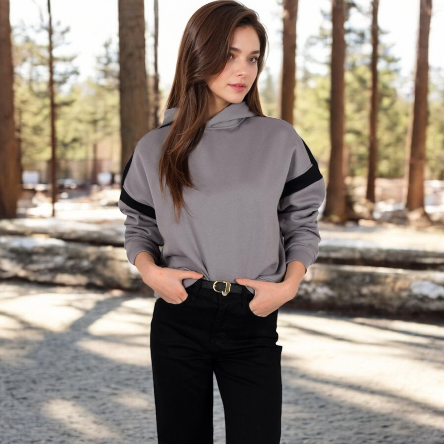Anna-Kaci Women's Oversized Hoodie with Contrast Shoulder Stripes