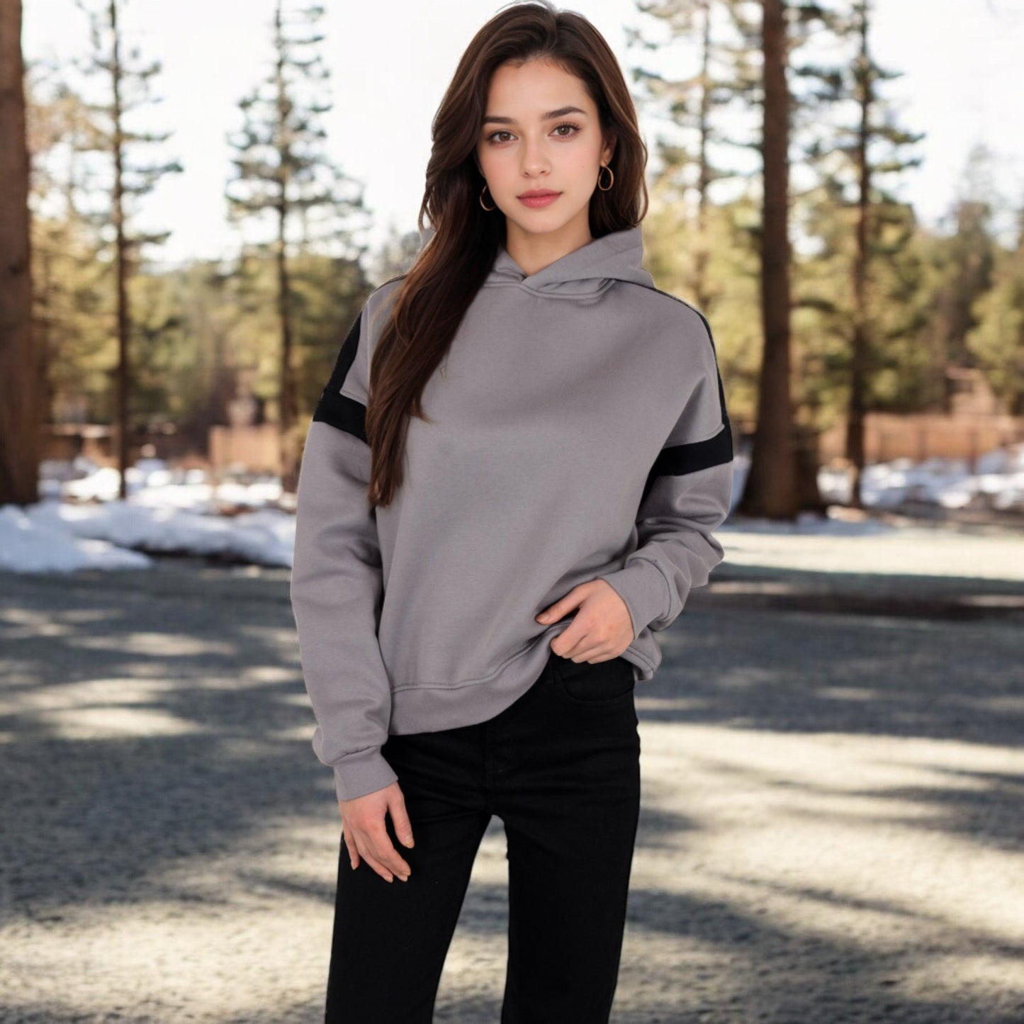 Anna-Kaci Women's Oversized Hoodie with Contrast Shoulder Stripes