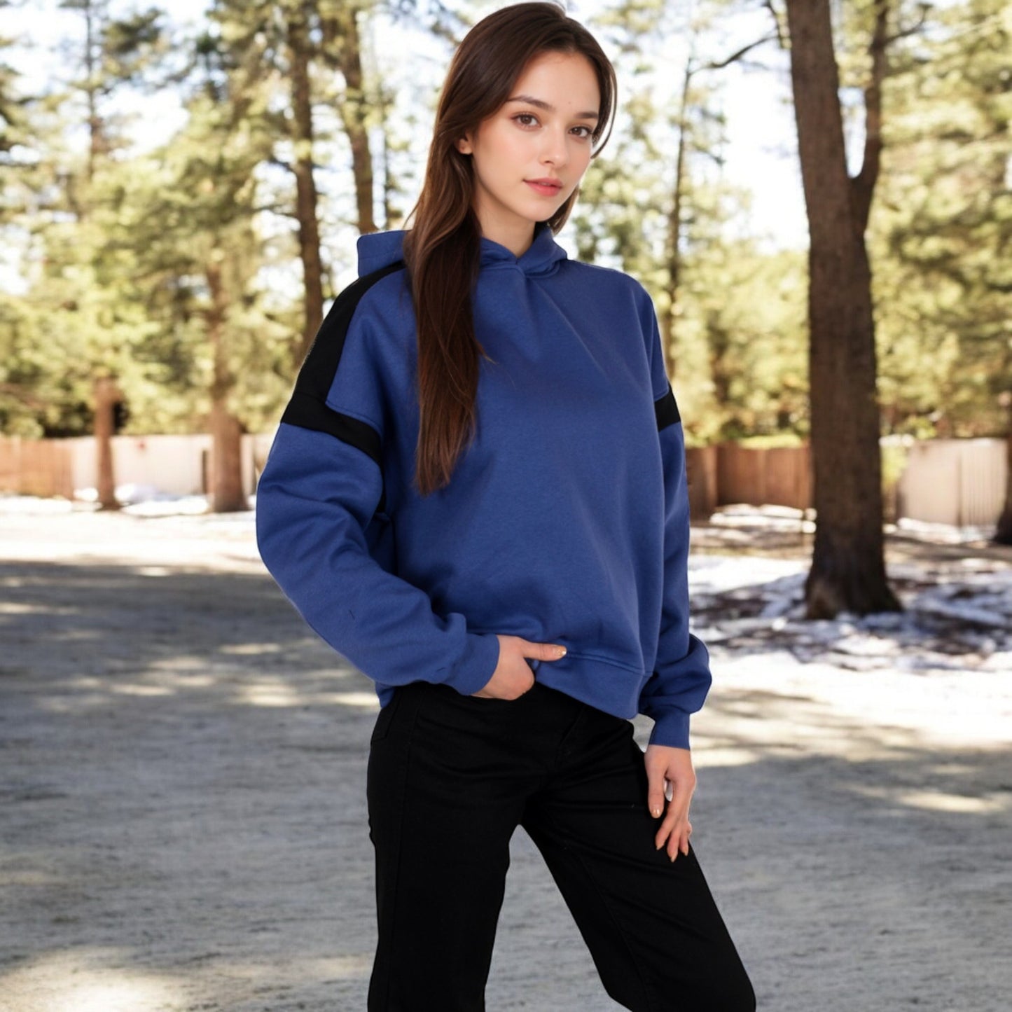 Anna-Kaci Women's Oversized Hoodie with Contrast Shoulder Stripes