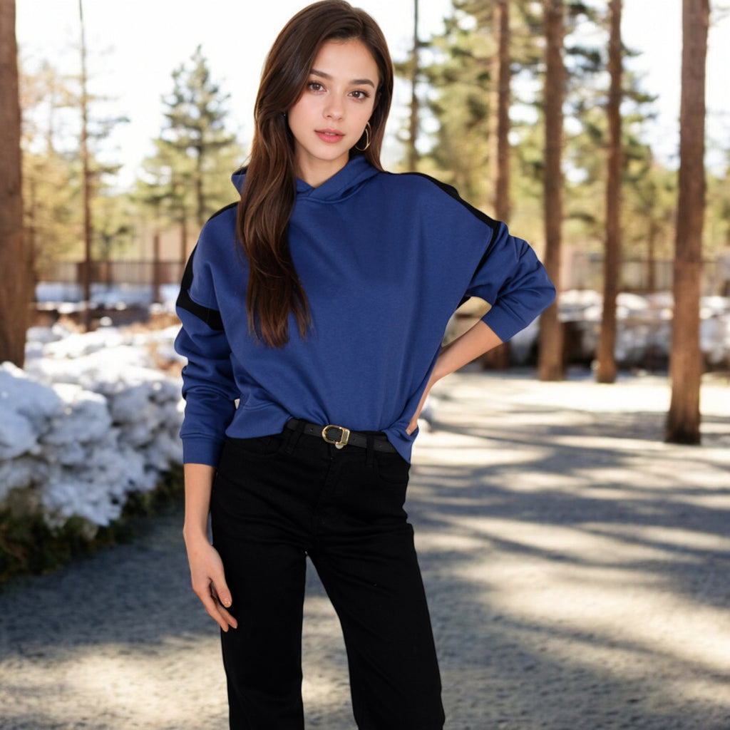 Anna-Kaci Women's Oversized Hoodie with Contrast Shoulder Stripes