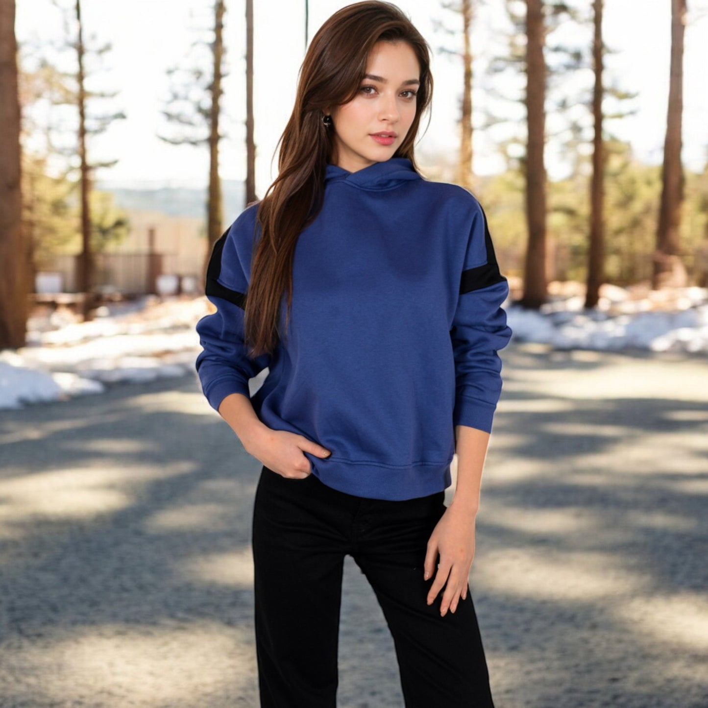 Anna-Kaci Women's Oversized Hoodie with Contrast Shoulder Stripes