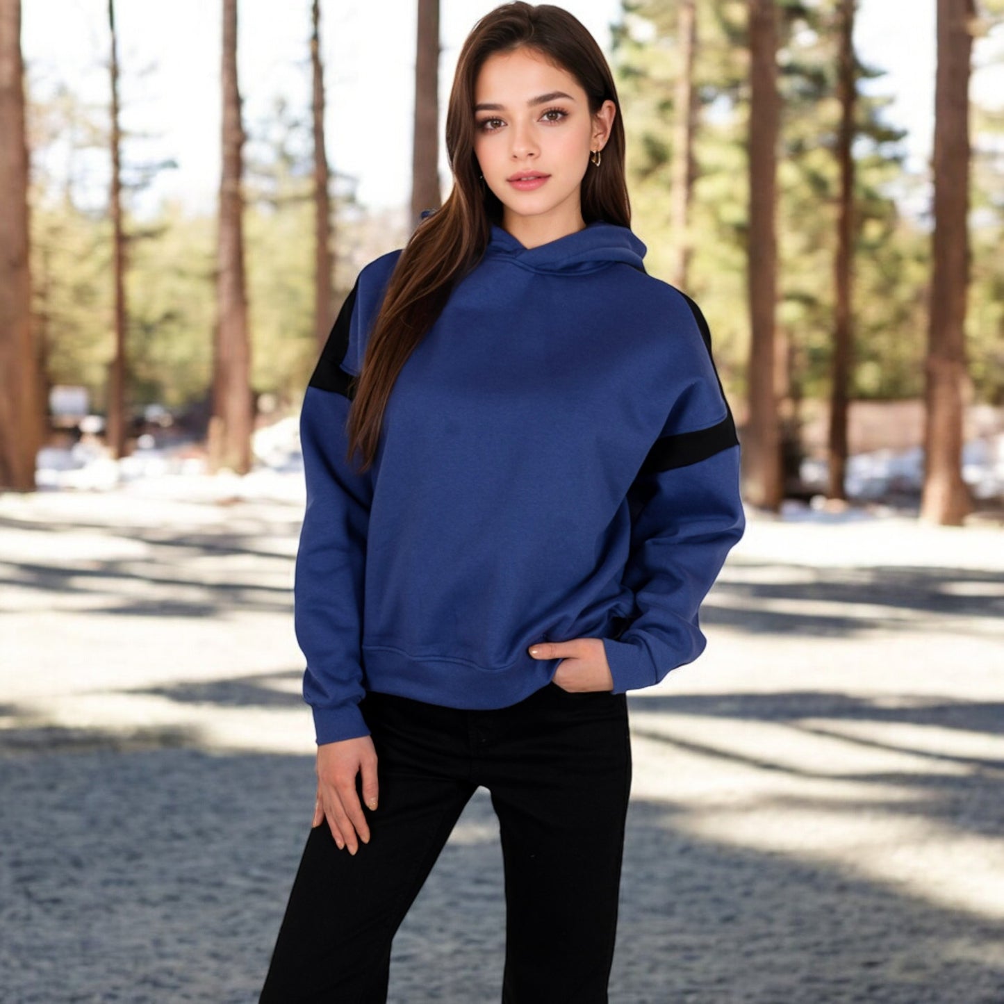 Anna-Kaci Women's Oversized Hoodie with Contrast Shoulder Stripes