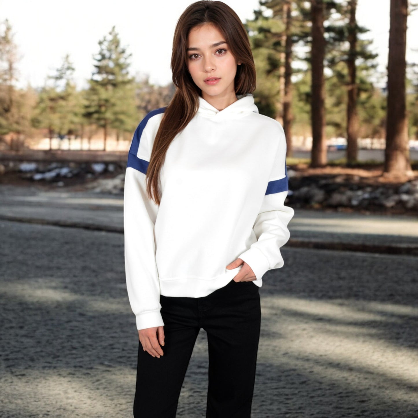 Anna-Kaci Women's Oversized Hoodie with Contrast Shoulder Stripes