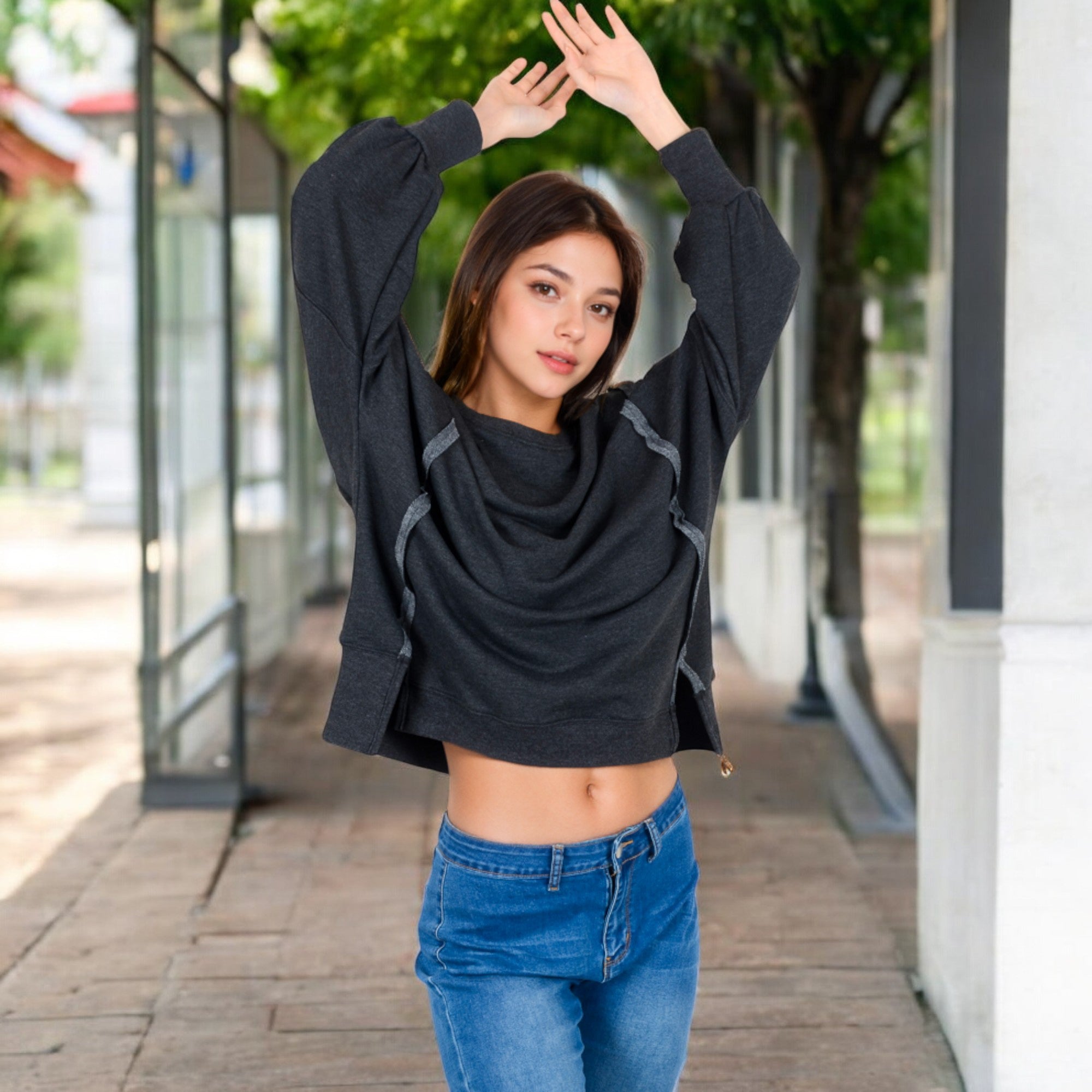 Anna-Kaci Women's Oversized Long Sleeve Pullover Sweatshirt with Drop Shoulders and Side Slits
