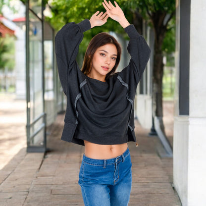 Anna-Kaci Women's Oversized Long Sleeve Pullover Sweatshirt with Drop Shoulders and Side Slits