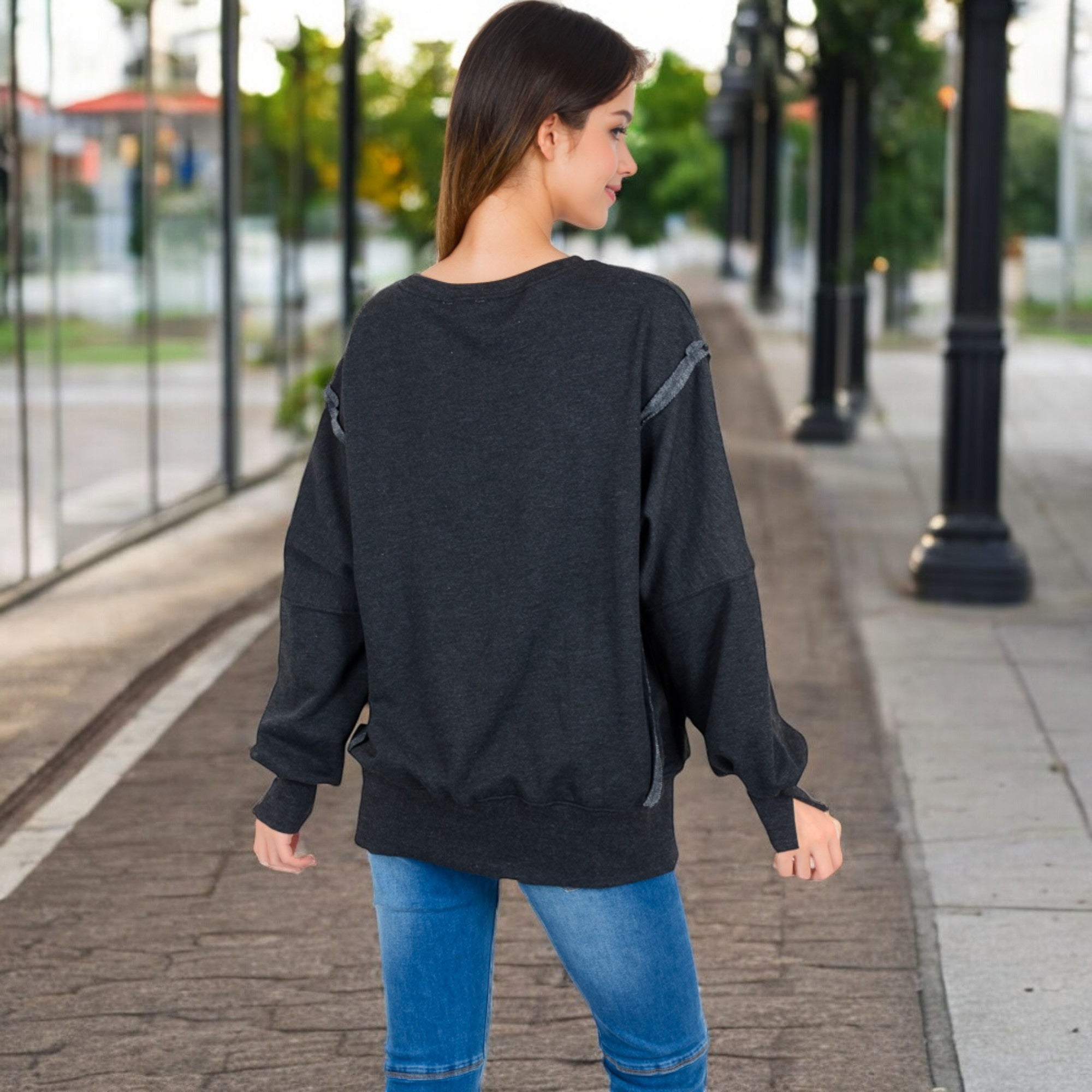 Anna-Kaci Women's Oversized Long Sleeve Pullover Sweatshirt with Drop Shoulders and Side Slits