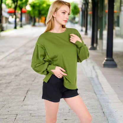 Anna-Kaci Women's Oversized Long Sleeve Pullover Sweatshirt with Drop Shoulders and Side Slits
