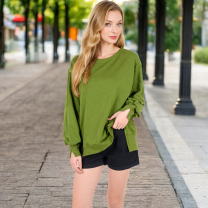 Anna-Kaci Women's Oversized Long Sleeve Pullover Sweatshirt with Drop Shoulders and Side Slits