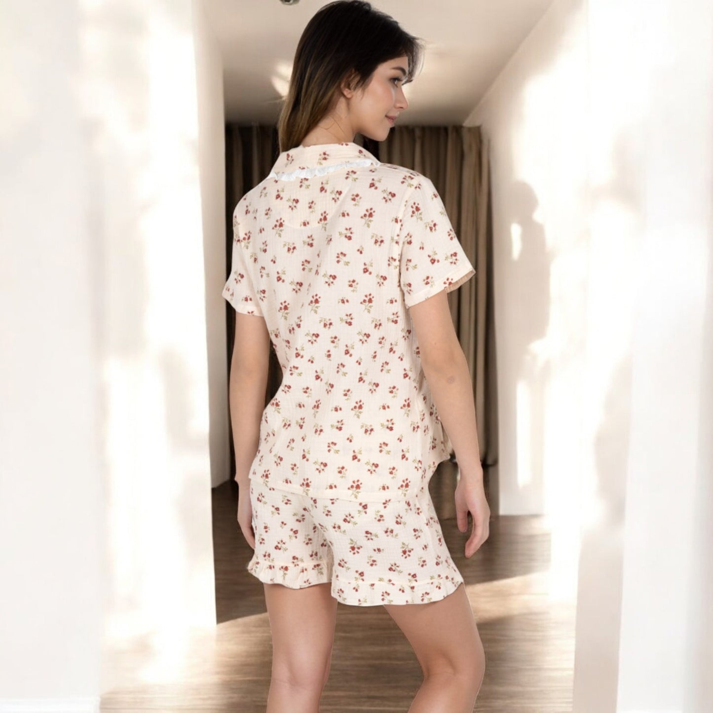 Anna-Kaci Women's Floral Print Button-Up Short Pajama Set