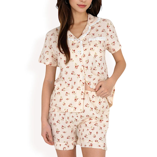 Anna-Kaci Women's Floral Print Button-Up Short Pajama Set
