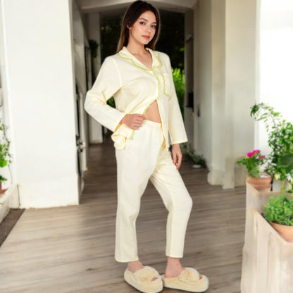 Anna-Kaci Women's Lightweight Gauze Pajama Set with Lace Trim and Button-Up Design