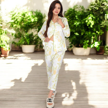 Anna-Kaci Women's Printed Gauze Pajama Set with Button-Up Shirt and Relaxed Fit Pants