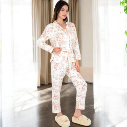 Anna-Kaci Women's Toile Print Button-Up Long Pajama Set