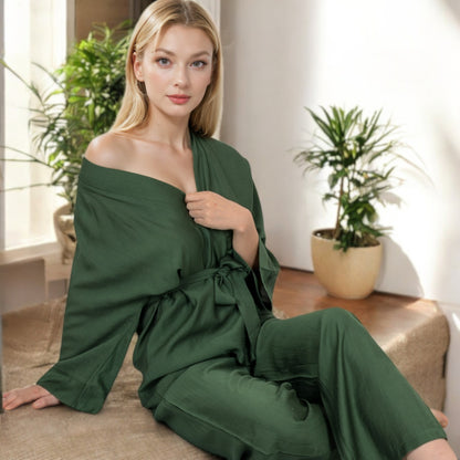Anna-Kaci Women's Wrap Top and Wide-Leg Pants Set with Tie Waist