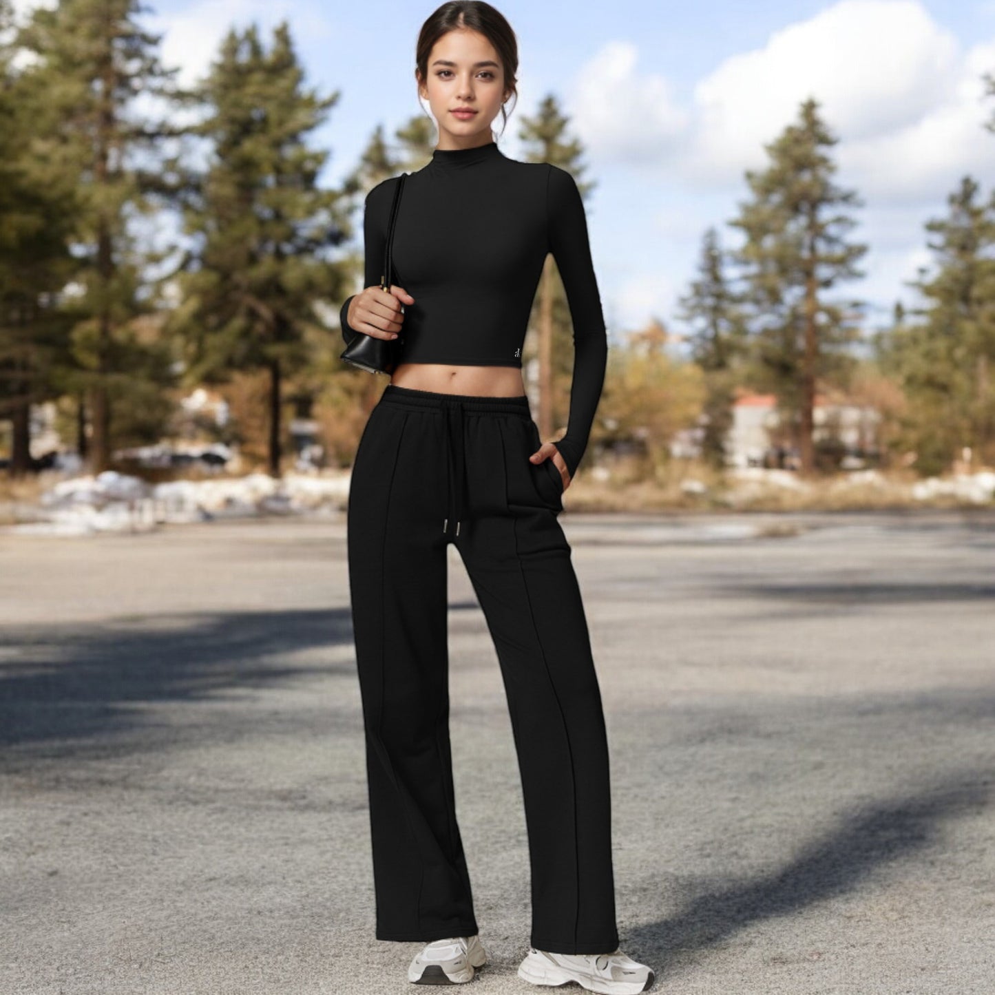 Anna-Kaci Women's Long Sleeve Mock Neck Cropped Activewear Top