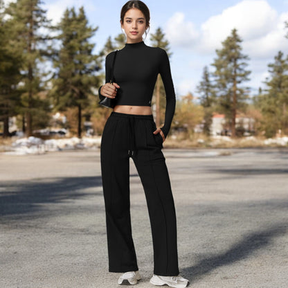 Anna-Kaci Women's Long Sleeve Mock Neck Cropped Activewear Top
