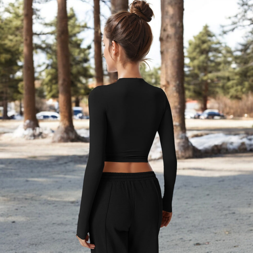 Anna-Kaci Women's Long Sleeve Mock Neck Cropped Activewear Top