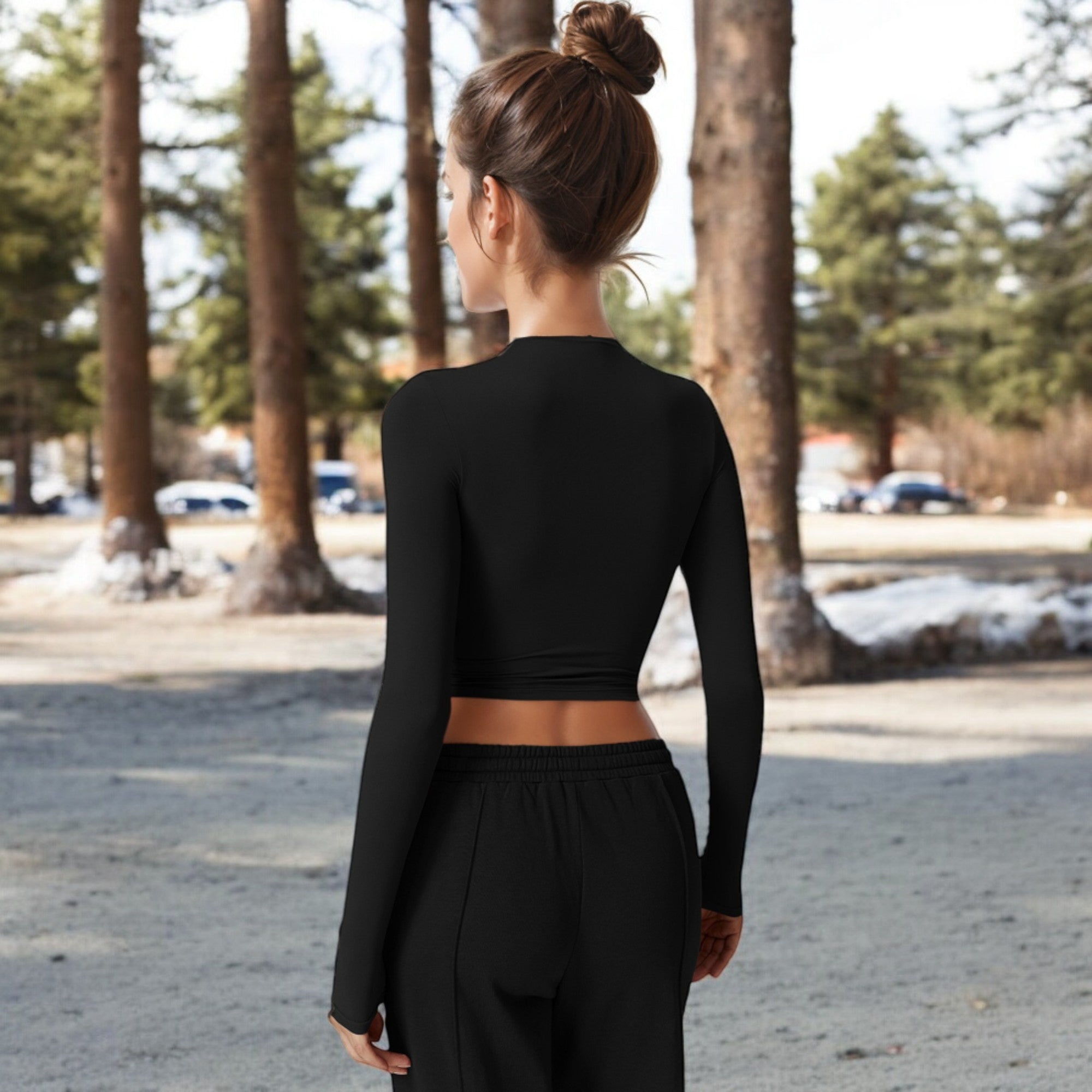 Anna-Kaci Women's Long Sleeve Mock Neck Cropped Activewear Top