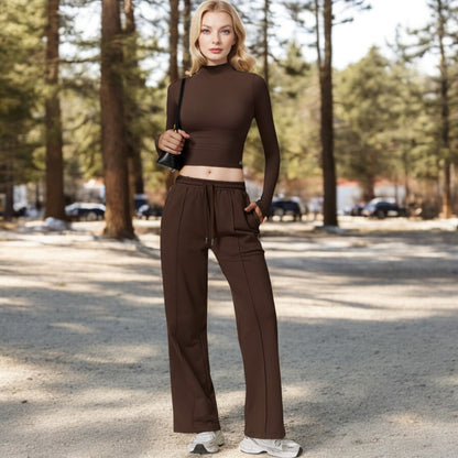Anna-Kaci Women's Long Sleeve Mock Neck Cropped Activewear Top