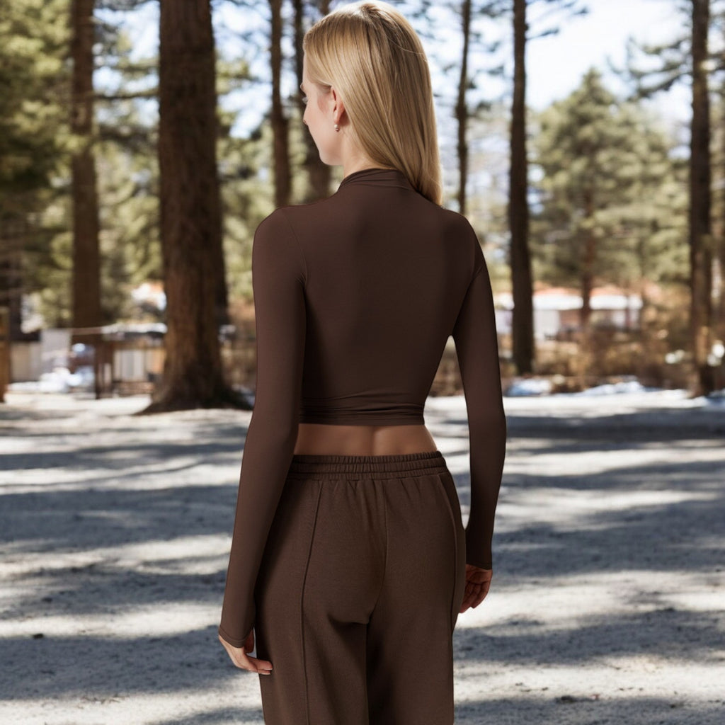 Anna-Kaci Women's Long Sleeve Mock Neck Cropped Activewear Top