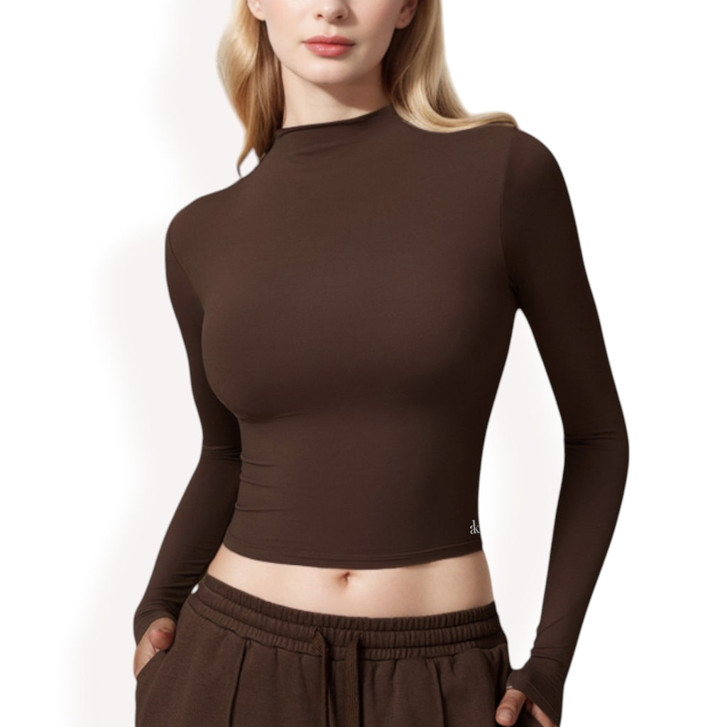 Anna-Kaci Women's Long Sleeve Mock Neck Cropped Activewear Top