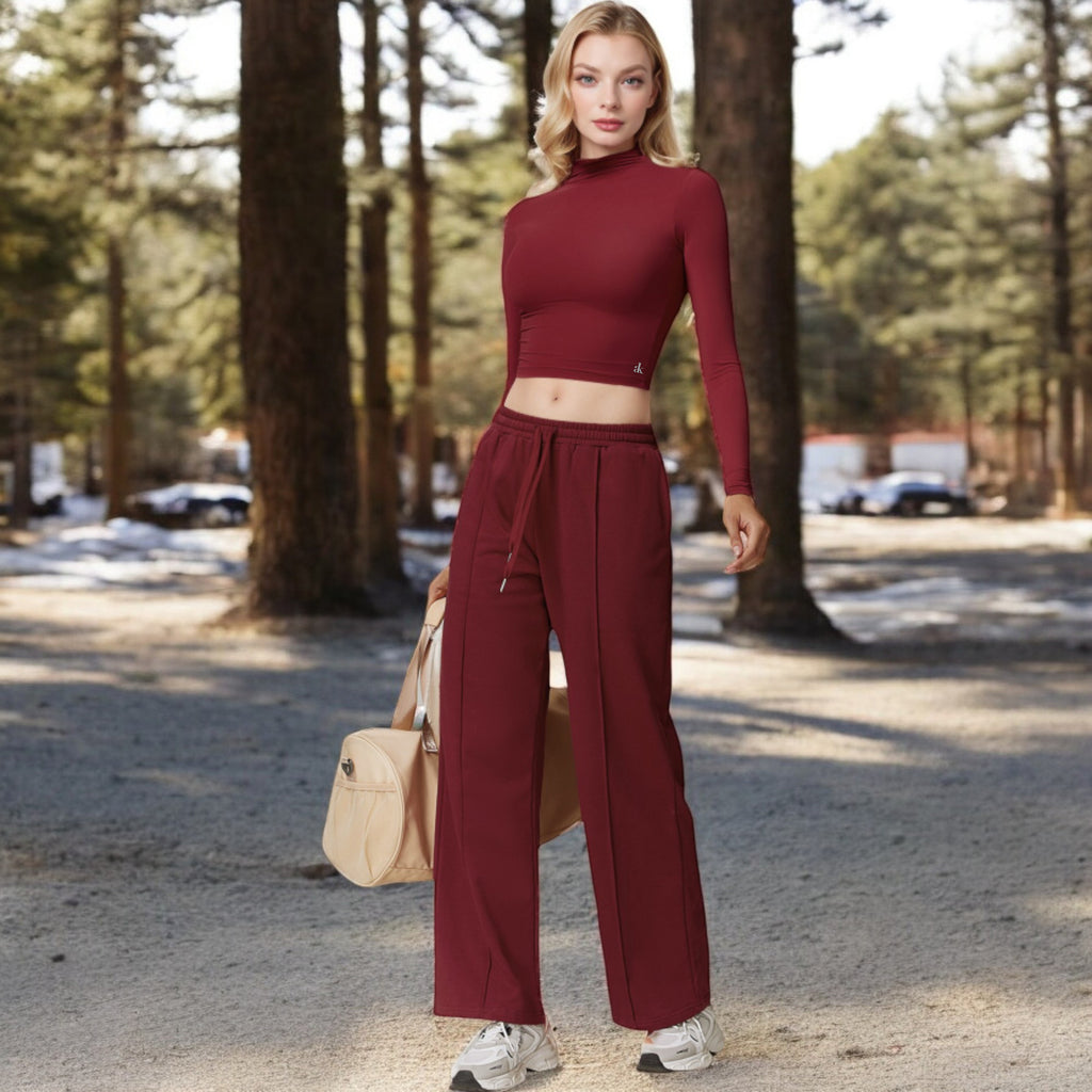 Anna-Kaci Women's Long Sleeve Mock Neck Cropped Activewear Top
