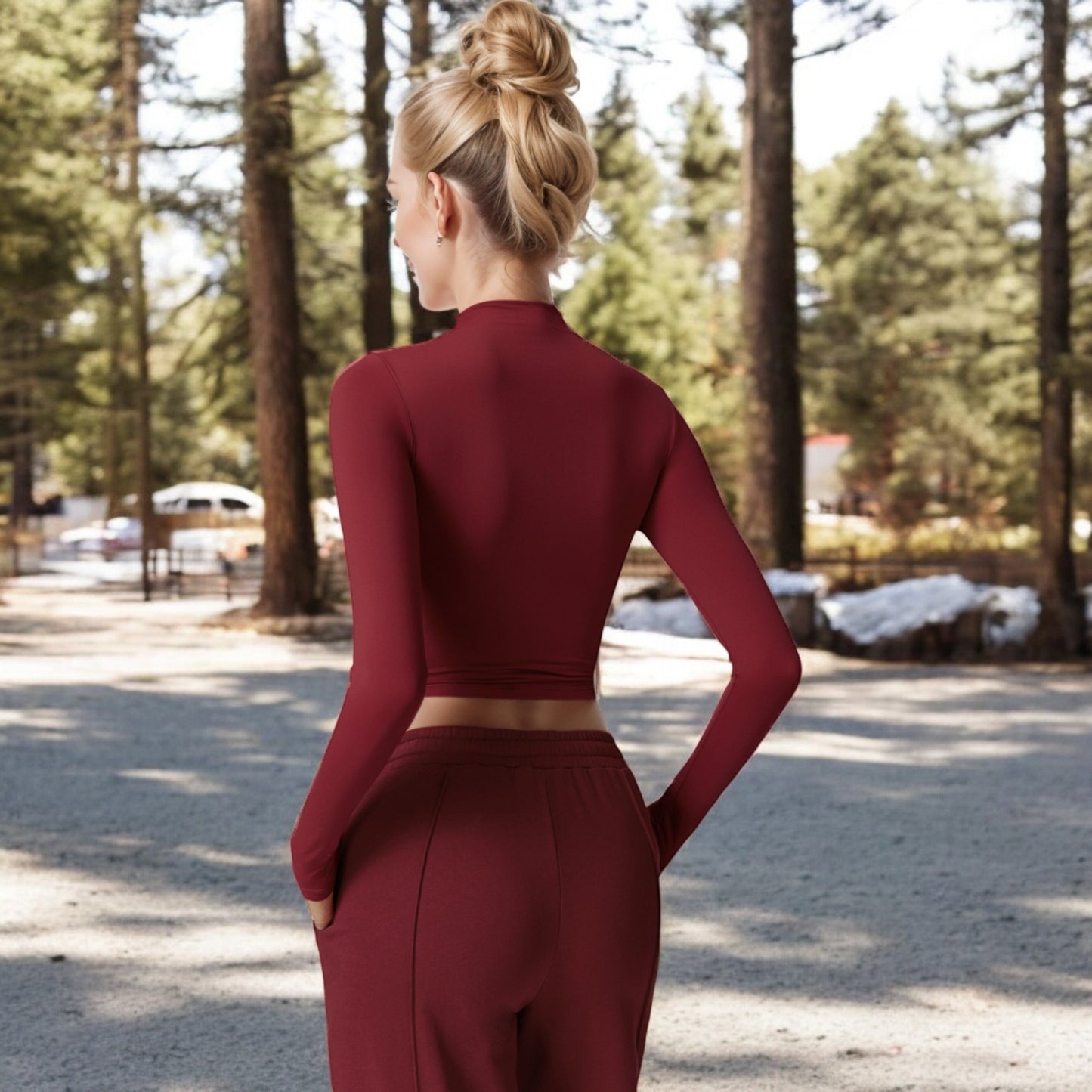 Anna-Kaci Women's Long Sleeve Mock Neck Cropped Activewear Top