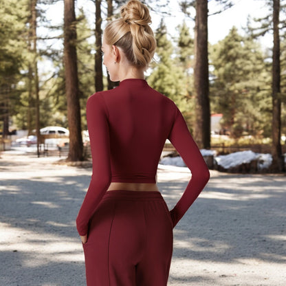 Anna-Kaci Women's Long Sleeve Mock Neck Cropped Activewear Top