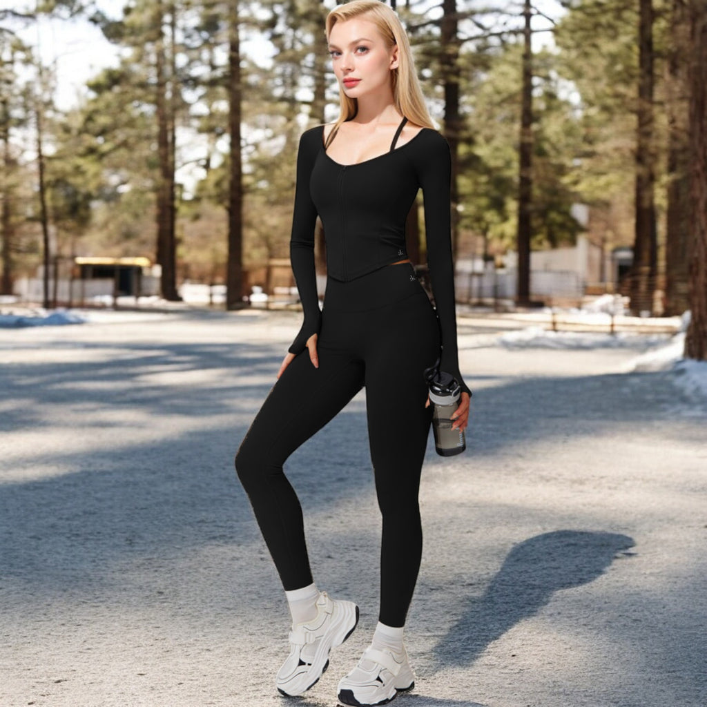 Anna-Kaci Women's Long Sleeve Zip-Up Top with Thumbholes