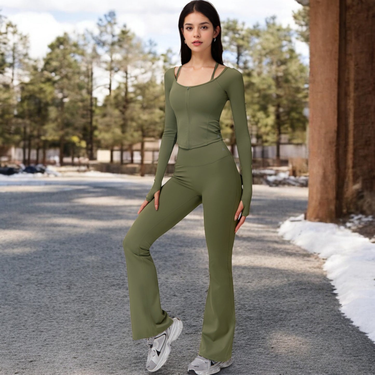 Anna-Kaci Women's Long Sleeve Zip-Up Top with Thumbholes