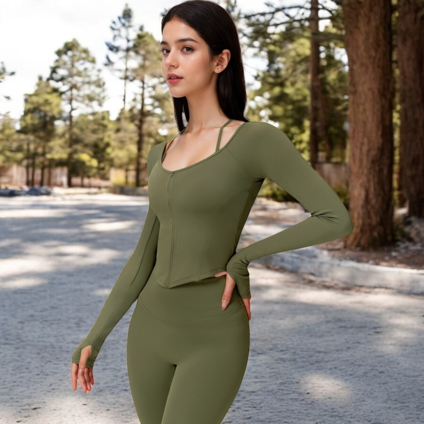Anna-Kaci Women's Long Sleeve Zip-Up Top with Thumbholes